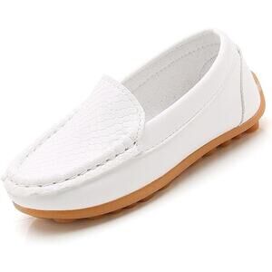 New Fudaolee Baby Boy Size 5.5 White Faux Leather Slip On Non Skid Loafer Shoes
